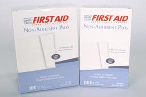 First aid non-adherent pads.