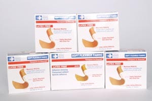 Four boxes of bandage tapes on a white background.