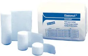 A pack of white bandages on a white background.