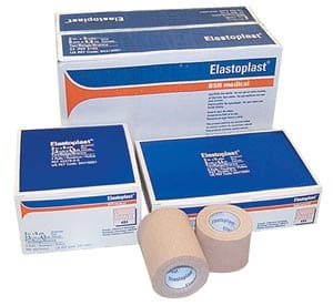 Four boxes of elastoplast tape on a white background.