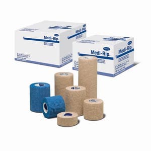 Med-strip bandages in blue and white.