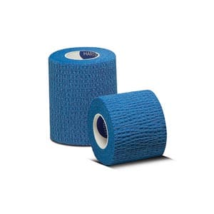 Two rolls of blue tape on a white background.