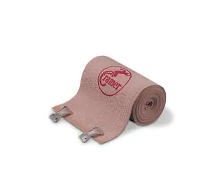 A roll of bandage with a red logo on it.