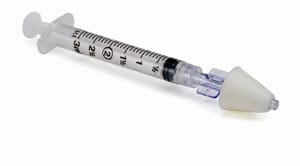 A syringe on a white background.