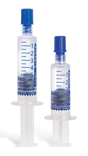 Two syringes with liquid in them.