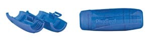 A pair of blue plastic containers on a white background.