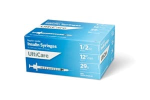 A box of uv care syringes on a white background.