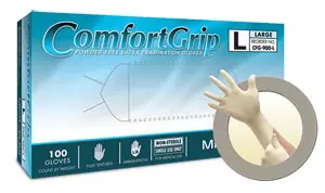 Comfort grip disposable latex gloves.