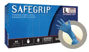 Safegrip powdered examination gloves, blue, 50/box.