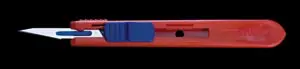 A red and blue sharpener on a black background.