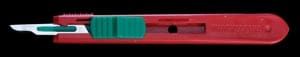 A red and green cable cutter on a black background.