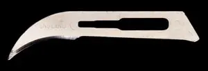 A knife blade on a black background.