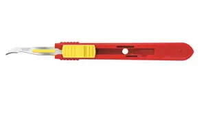 A plastic tool with a yellow handle on a white background.