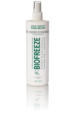 A bottle of biofreeze on a white background.