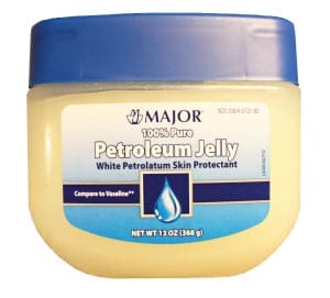 A jar of petroleum jelly on a white background.