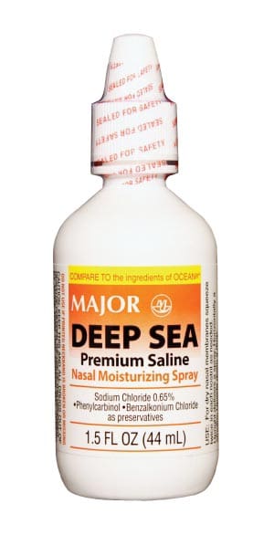 A bottle of major del sea lubricating spray on a white background.