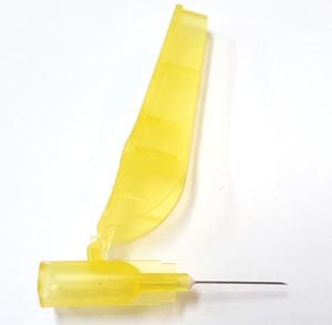 A yellow plastic tool with a yellow handle.