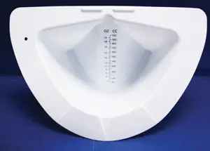 A white bowl with a measuring scale on top of it.