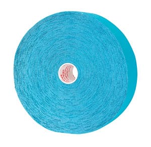 A roll of blue tape on a white background.