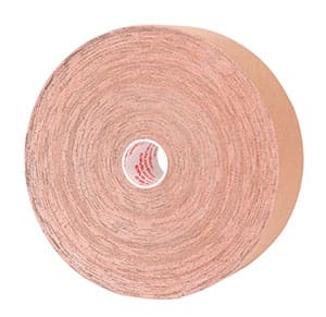 A roll of pink tape on a white background.