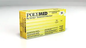 A box of polymed on a white surface.