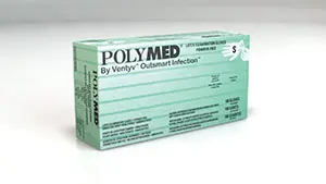 A box of polymed on a white surface.