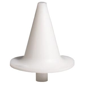 A white plastic cone on a white background.