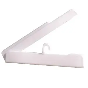 A white plastic hanger on a white background.