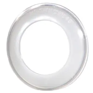 A clear plastic ring on a white background.