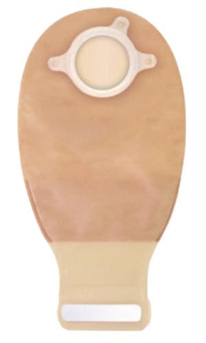 A beige plastic bag with a hole in the middle.