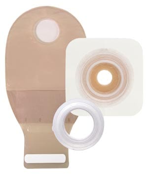 A beige bandage and a white bandage.