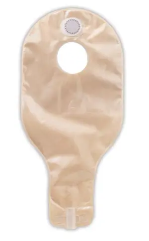 A beige plastic bag on a white background.