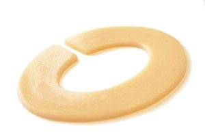 A yellow plastic ring on a white background.