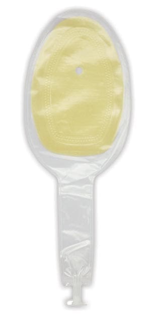 A clear plastic bag with a yellow circle on it.