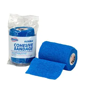 A roll of blue bandage with a package.