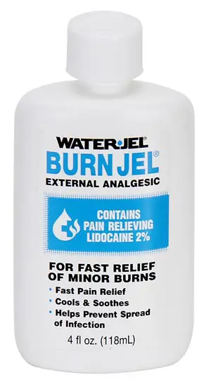 A bottle of waterjel burn gel on a white background.