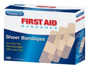 First aid bandages in a box.