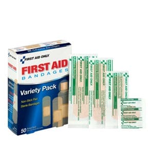 First aid bandages in a box.