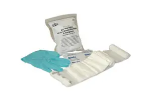 A medical kit with gloves, gloves and bandages.