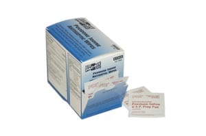 A box of sterile saline wipes on a white background.