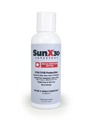 A bottle of sunxo uv protection on a white background.