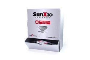 A box of sunxo sanitizers on a white background.