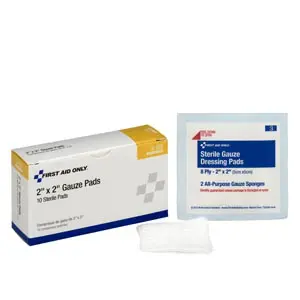 A pack of sterile bandage pads and a box.