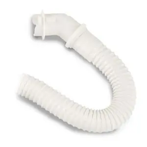 A white plastic hose on a white background.