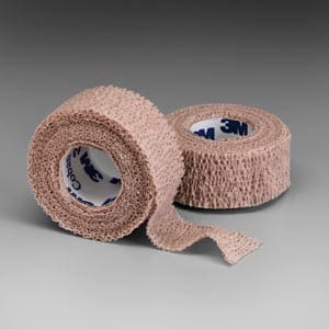 A pair of bandage tapes on a grey background.