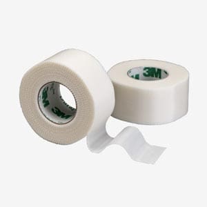 Two rolls of white tape on a white background.