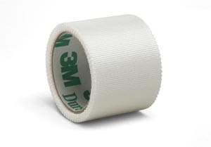 A roll of white tape on a white background.