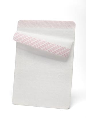 A white envelope with a pink strip on it.