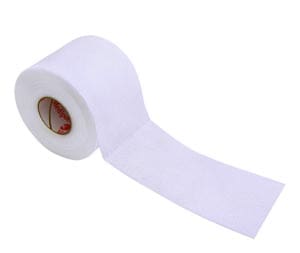 A roll of white tape on a white background.