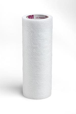 A roll of white tape on a white background.